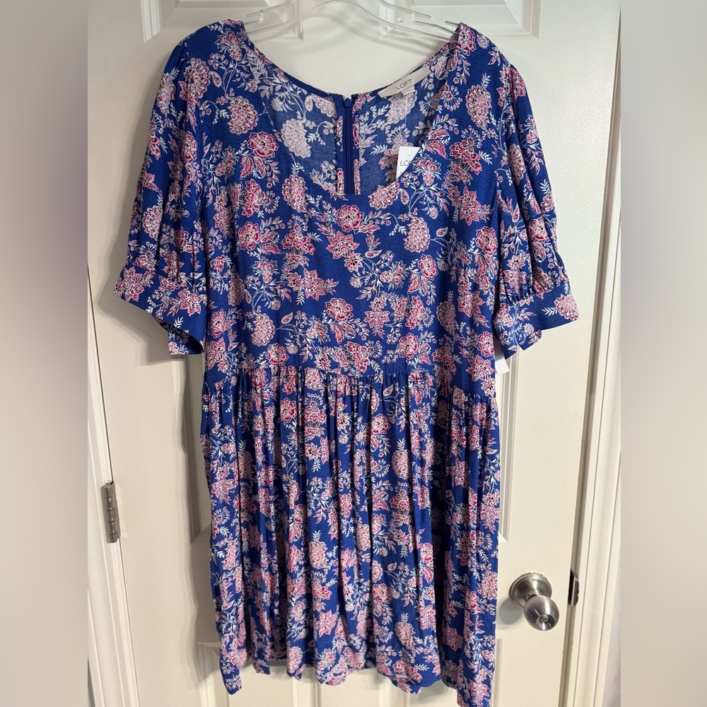 NWT, LOFT Women’s Size 14 Scoop Neck Puff Sleeve Swing Floral Print - Picture 4 of 13